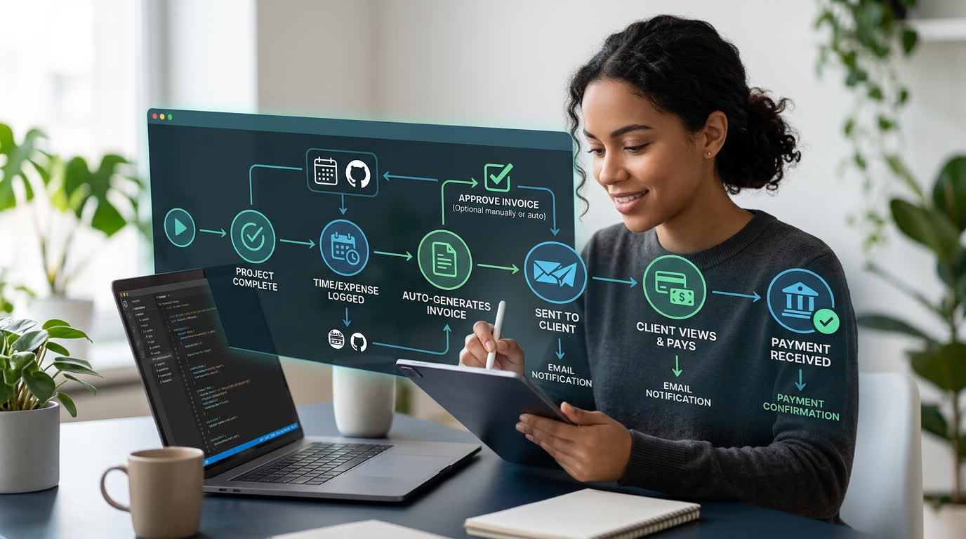 Diagram showing the end-to-end automated invoicing process.